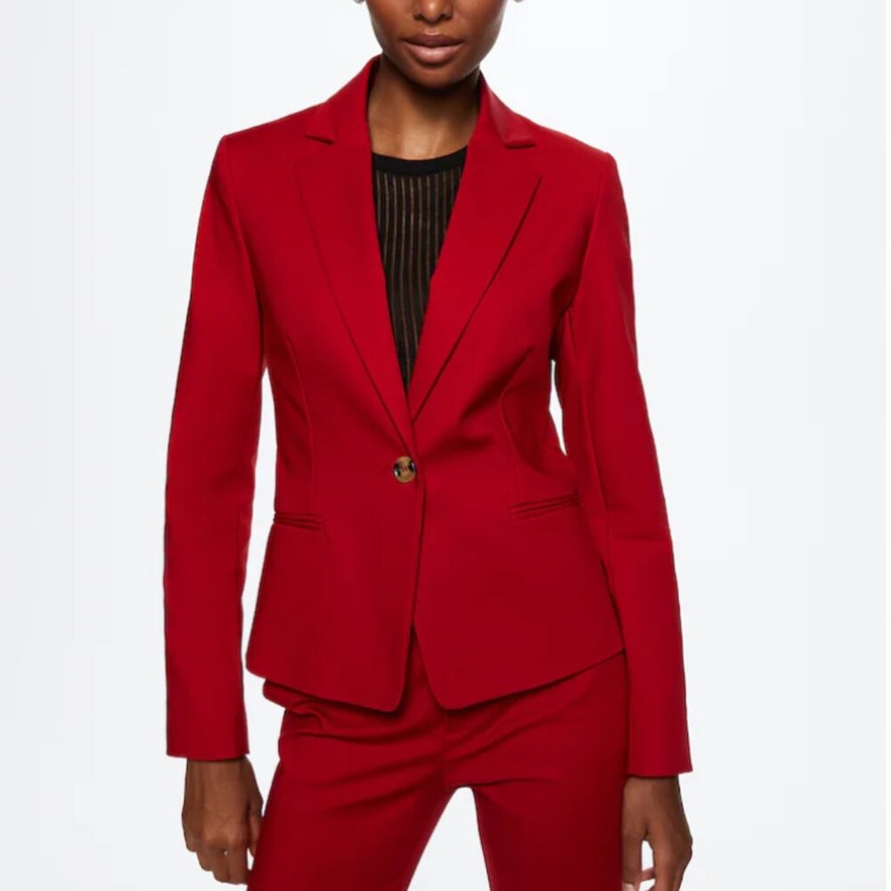 Mango Structured Suit Blazer In Red, Size 4 - image 2